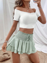 Off-Shoulder Cropped Top And Shirred-Waist Shorts Set